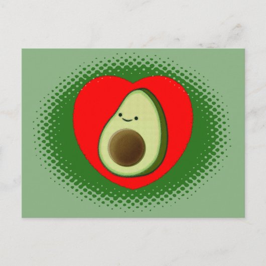 Schattigee avocado Cartoon in rood hart groen Briefkaart (Voorkant)
