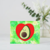 Schattigee avocado Cartoon in rood hart op Waterve Briefkaart (Staand voorkant)