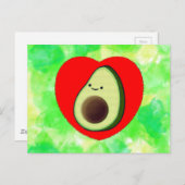 Schattigee avocado Cartoon in rood hart op Waterve Briefkaart (Voorkant / Achterkant)