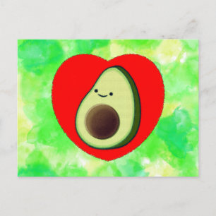 Schattigee avocado Cartoon in rood hart op Waterve Briefkaart