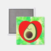 Schattigee avocado Cartoon in rood hart op Waterve Magneet (Voorkant / Achterkant)