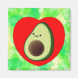 Schattigee avocado Cartoon in rood hart op Waterve Magneet