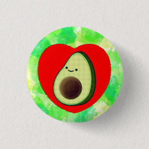 Schattigee avocado Cartoon in rood hart op Waterve Ronde Button 3,2 Cm
