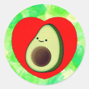 Schattigee avocado Cartoon in rood hart op Waterve Ronde Sticker