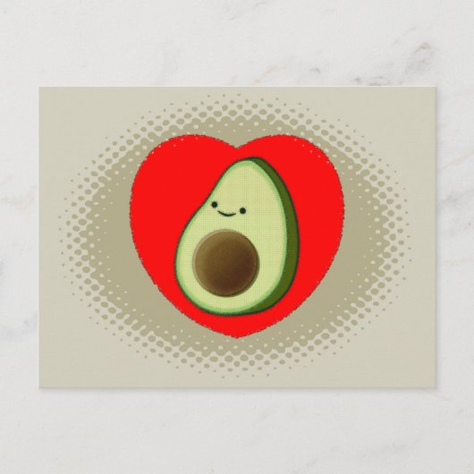 Schattigee avocado Cartoon in rood hart salie groe Briefkaart (Voorkant)