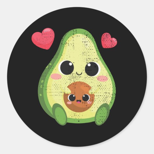 Schattigee avocado en Baby kawaii Valentijnsdag Ma Ronde Sticker (Voorkant)