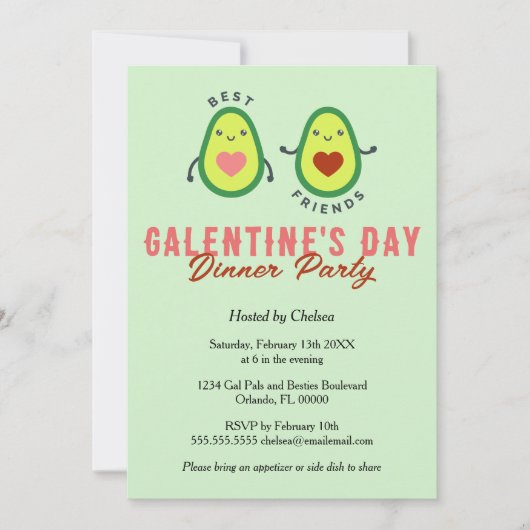Schattigee Avocado Galentine's Day Dinner Party Kaart (Voorkant)