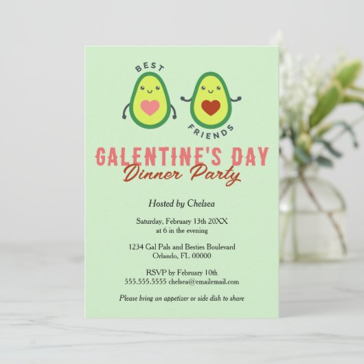 Schattigee Avocado Galentine's Day Dinner Party Kaart (Staand voorkant)