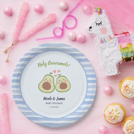 Schattigee avocado genderneutrale tweeling Baby sh Papieren Bordje (Feest)