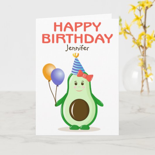 Schattigee avocado happy birthday kaart (Gele Bloem)