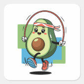 Schattigee avocado springtouw – Fitness Kawaii Vierkante Sticker (Voorkant)