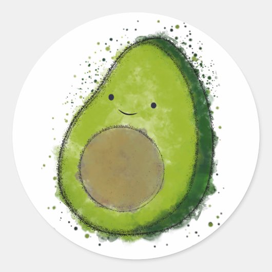 Schattigee avocado-Waterverf Ronde Sticker (Voorkant)