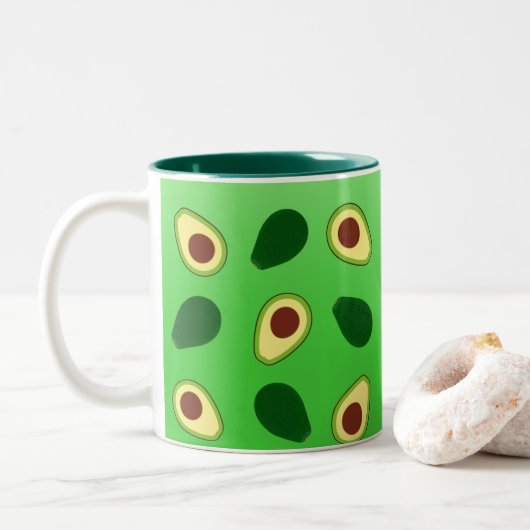 Schattigee Avocado's slice zomergroene gradiënt Pa Tweekleurige Koffiemok (Met donut)