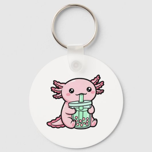 Schattigee Axolotl & Bubble Tea Sleutelhanger (Voorkant)