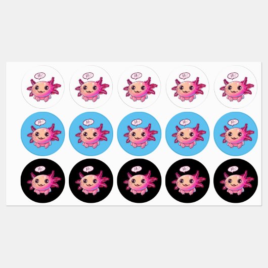 Schattigee Axolotl Comic in cartoon stijl Labels (Vel)