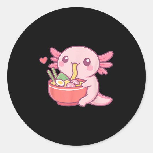 Schattigee Axolotl Eten Ramen Kawaii Food Lover Ronde Sticker (Voorkant)