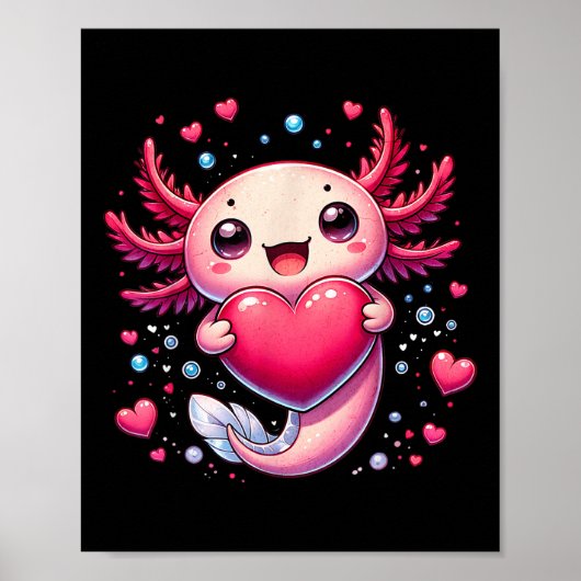 Schattigee Axolotl Hart Valentijnsdag voor Meisjes Poster (Voorkant)