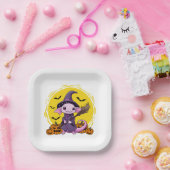 Schattigee Axolotl heks Halloween Papieren Bordje (Feest)