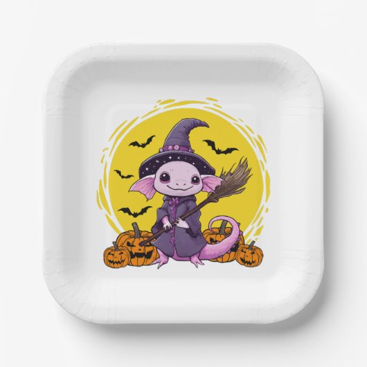 Schattigee Axolotl heks Halloween Papieren Bordje (Voorkant)