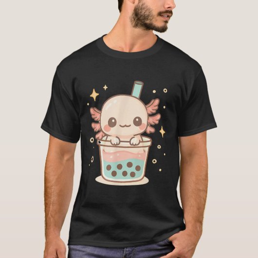 Schattigee Axolotl in Bubble Tea Cup Kawaii Dieren T-shirt (Voorkant)