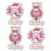Schattigee Axolotl Kerstman Sticker (Voorkant)