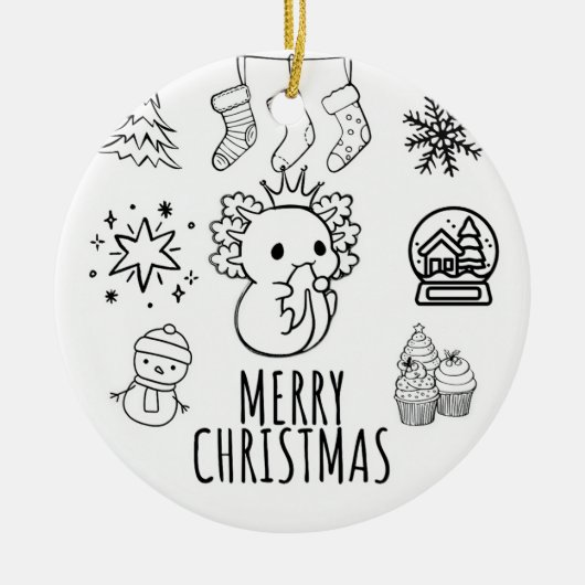 Schattigee axolotl-kerstmis keramisch ornament (Voorkant)