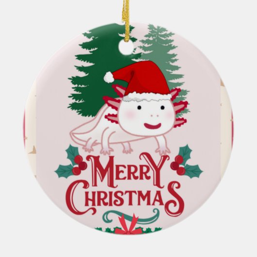 Schattigee axolotl-kerstmis keramisch ornament (Achterkant)