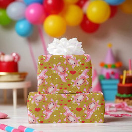 Schattigee Axolotl liefde, roze harten, leuk cadea Cadeaupapier