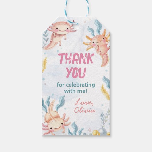 Schattigee Axolotl Meisje Verjaardag Dank u Label Cadeaulabel (Voorkant)