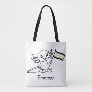 Schattigee Axolotl met Agender Pride Flag LGBTQ+ Tote Bag