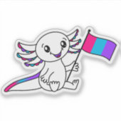 Schattigee Axolotl met Androgyne Pride Flag LGBTQ+ Sticker (Voorkant)