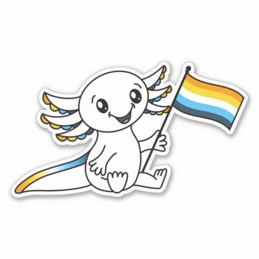 Schattigee Axolotl met AroAce Sunset Pride Flag LG Sticker (Voorkant)