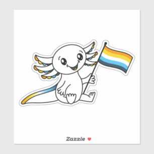 Schattigee Axolotl met AroAce Sunset Pride Flag LG Sticker