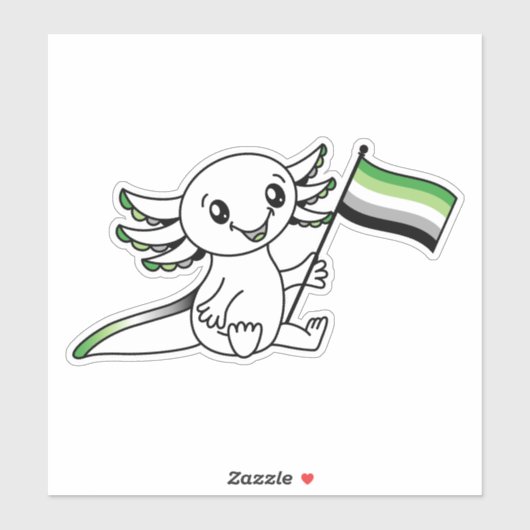 Schattigee Axolotl met Aromantische Aro Pride Vlag Sticker (Vel)