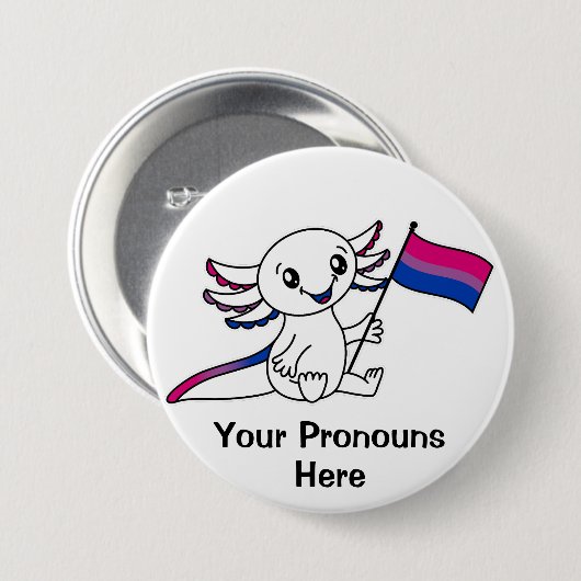Schattigee Axolotl met Biseksuele Pride Vlag LGBTQ Ronde Button 7,6 Cm (Voorkant /achterkant)