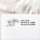 Schattigee Axolotl met Genderfae Pride Flag LGBTQ+ Etiket (Insitu)