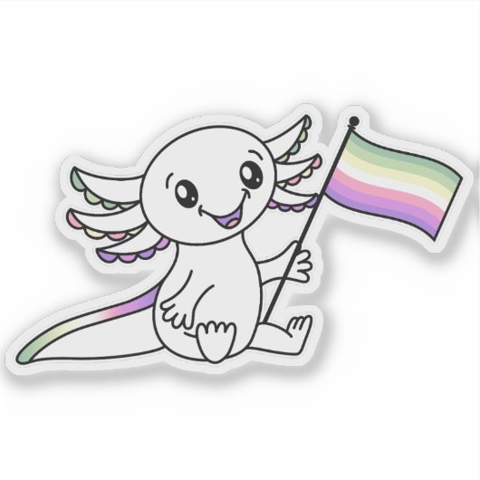Schattigee Axolotl met Genderfae Pride Flag LGBTQ+ Sticker (Voorkant)