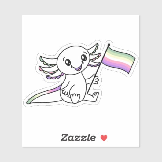 Schattigee Axolotl met Genderfae Pride Flag LGBTQ+ Sticker (Vel)
