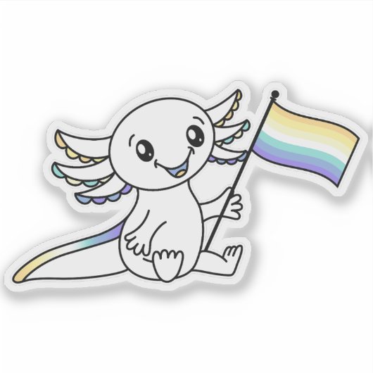 Schattigee Axolotl met Genderfaun Pride Flag LGBTQ Sticker (Voorkant)