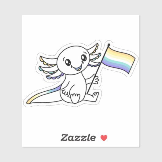 Schattigee Axolotl met Genderfaun Pride Flag LGBTQ Sticker (Vel)