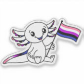 Schattigee Axolotl met Genderfluid Pride Flag LGBT Sticker (Voorkant)