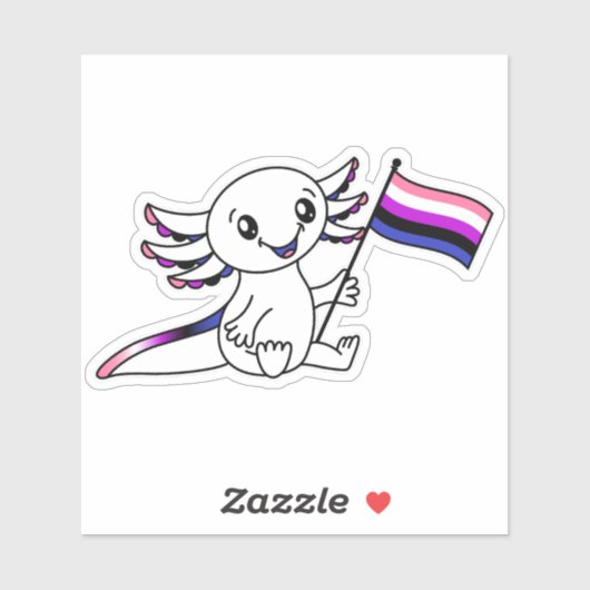 Schattigee Axolotl met Genderfluid Pride Flag LGBT Sticker (Vel)
