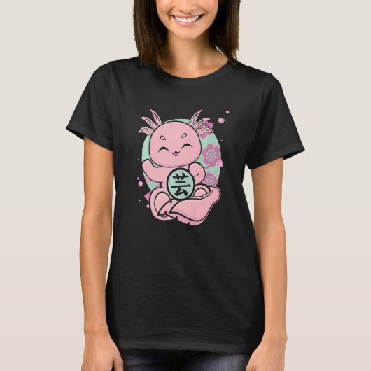 Schattigee Axolotl met Kanji en Japans esthetisch T-shirt (Voorkant)