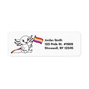 Schattigee Axolotl met Lesbische Pride Vlag LGBTQ+ Etiket