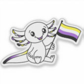 Schattigee Axolotl met Nonbinary Pride Flag LGBTQ+ Sticker (Voorkant)