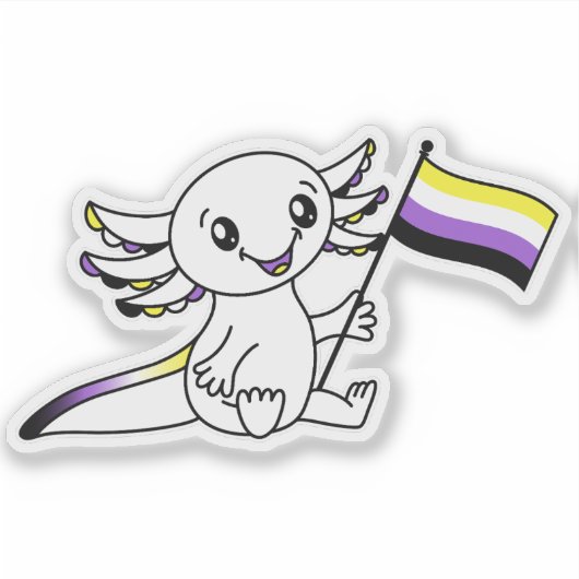 Schattigee Axolotl met Nonbinary Pride Flag LGBTQ+ Sticker (Voorkant)