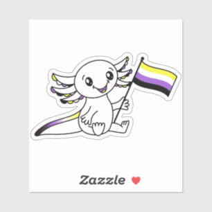 Schattigee Axolotl met Nonbinary Pride Flag LGBTQ+ Sticker