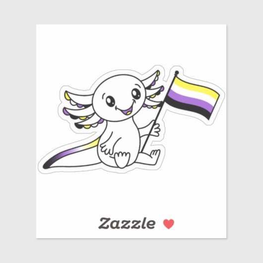 Schattigee Axolotl met Nonbinary Pride Flag LGBTQ+ Sticker (Vel)