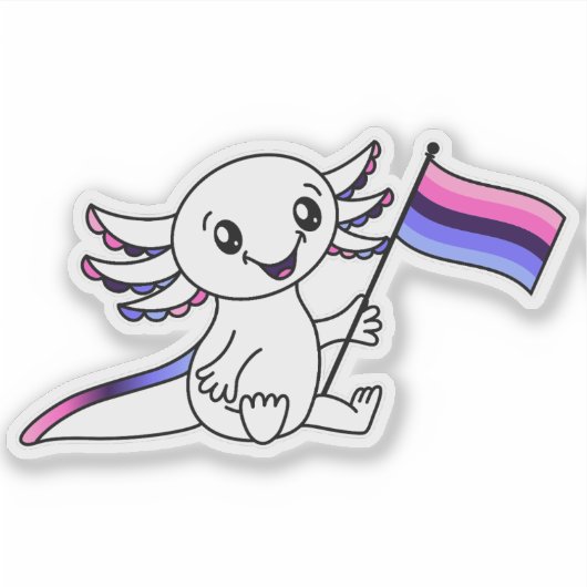 Schattigee Axolotl met Omnisexual Pride Flag LGBTQ Sticker (Voorkant)