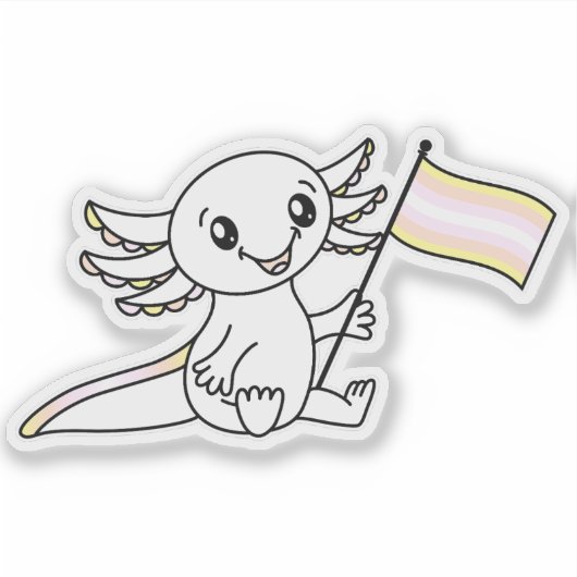 Schattigee Axolotl met Pangender Pride Flag LGBTQ+ Sticker (Voorkant)